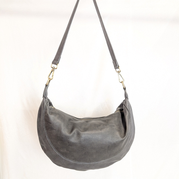 Anthropologie Gray Laser Cut Embosses Faux Leather Shoulder Bag - Picture 2 of 6